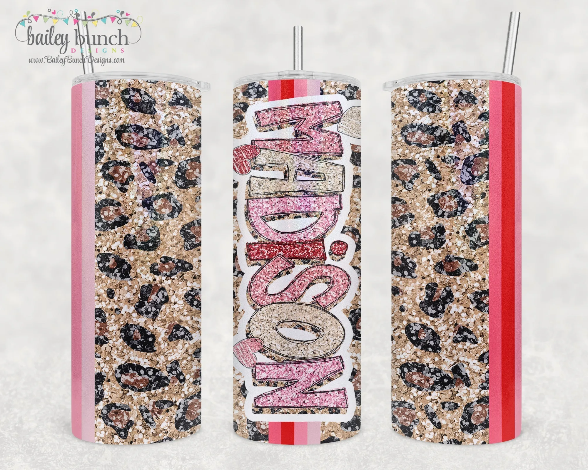 Valentine's Leopard Sparkles Glitter Name Shimmer Tumbler TUMVDAYSPARK0520