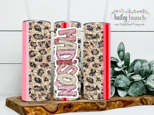 Valentine's Leopard Sparkles Glitter Name Shimmer Tumbler TUMVDAYSPARK0520