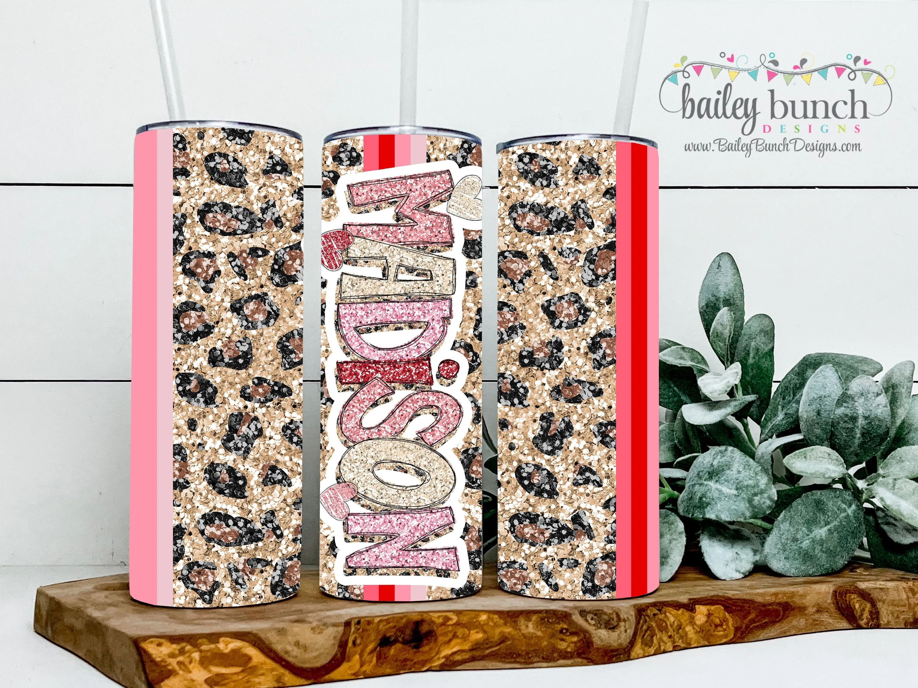 Valentine's Leopard Sparkles Glitter Name Shimmer Tumbler TUMVDAYSPARK0520