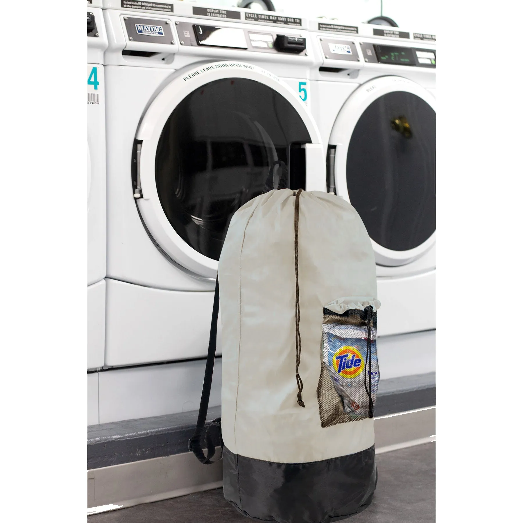 Wholesale Laundry Bag Backpack with Front Mesh Pocket - Khaki