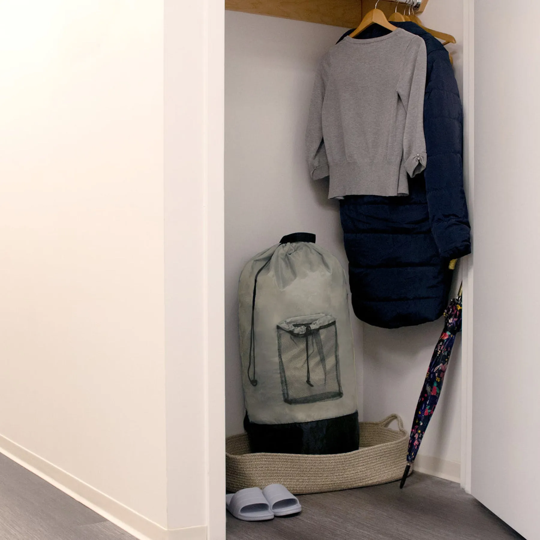 Wholesale Laundry Bag Backpack with Front Mesh Pocket - Khaki