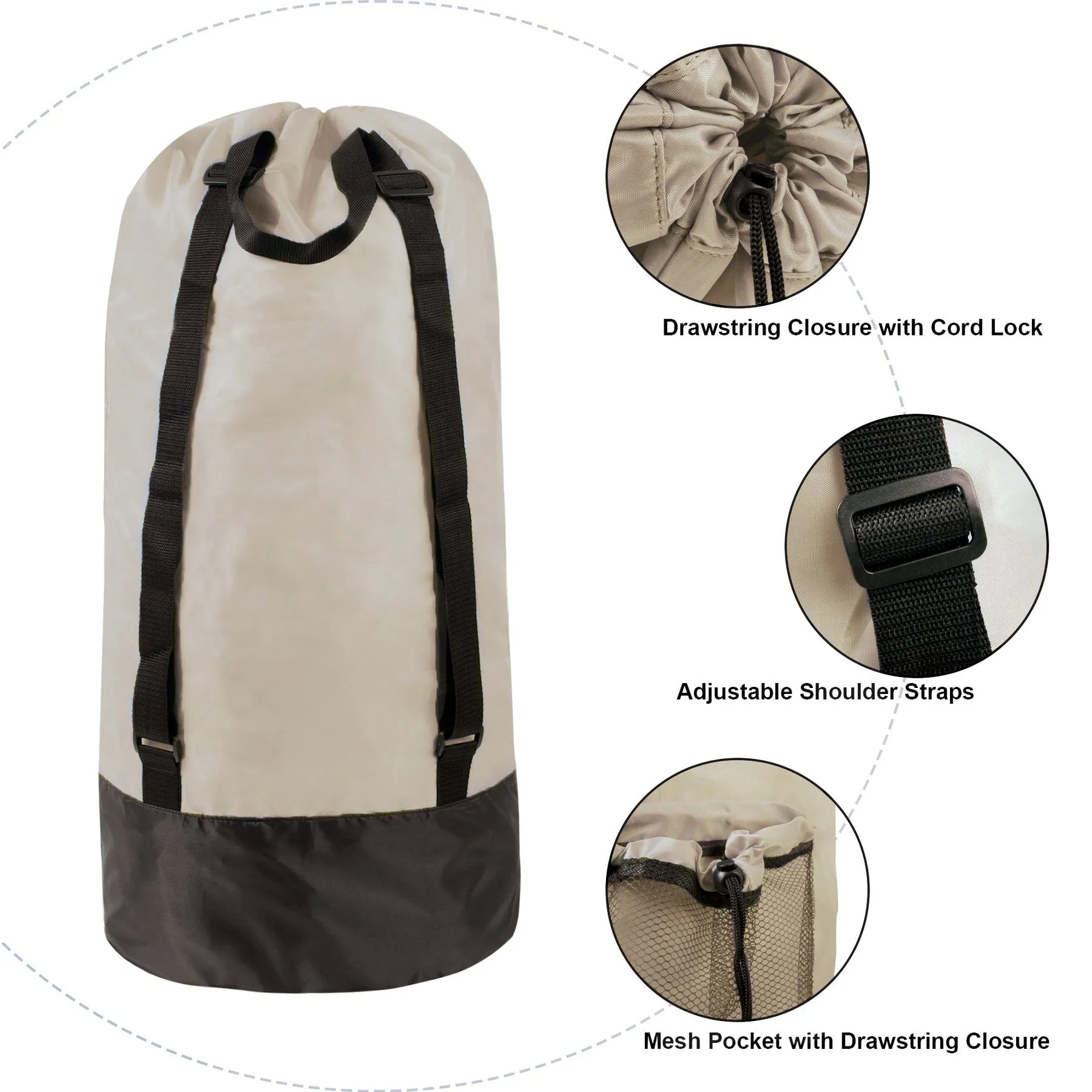 Wholesale Laundry Bag Backpack with Front Mesh Pocket - Khaki